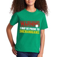 Warning I May Be Prone to Shenanigans St. Patrick's Day Clover Kids T-Shirt