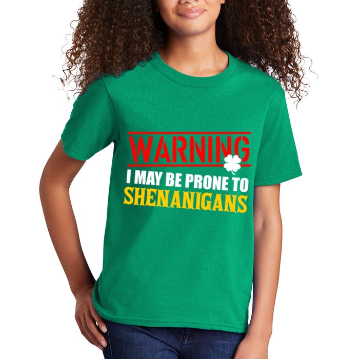 Warning I May Be Prone to Shenanigans St. Patrick's Day Clover Kids T-Shirt