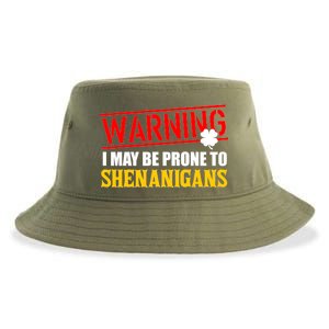 Warning I May Be Prone to Shenanigans St. Patrick's Day Clover Sustainable Bucket Hat