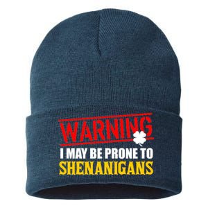 Warning I May Be Prone to Shenanigans St. Patrick's Day Clover Sustainable Knit Beanie