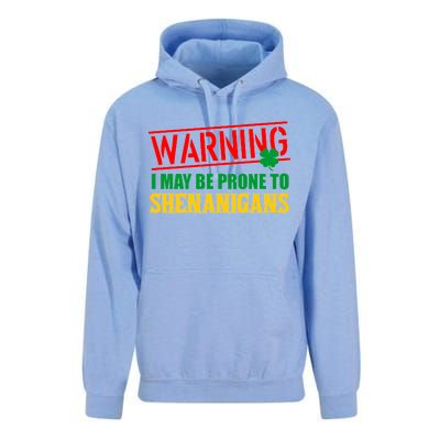 Warning I May Be Prone to Shenanigans St. Patrick's Day Clover Unisex Surf Hoodie