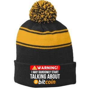 Warning I May Start Talking About Bitcoin Funny Crypto Stripe Pom Pom Beanie