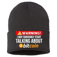 Warning I May Start Talking About Bitcoin Funny Crypto Sustainable Knit Beanie