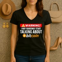 Warning I May Start Talking About Bitcoin Funny Crypto Women's V-Neck T-Shirt
