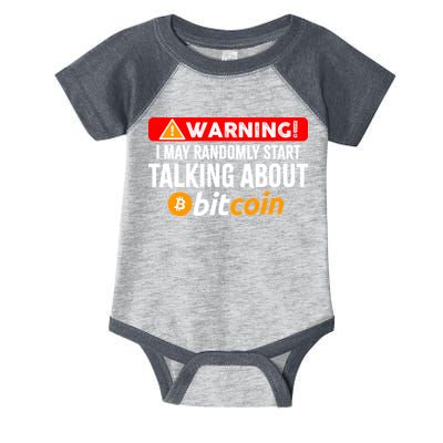 Warning I May Start Talking About Bitcoin Funny Crypto Infant Baby Jersey Bodysuit