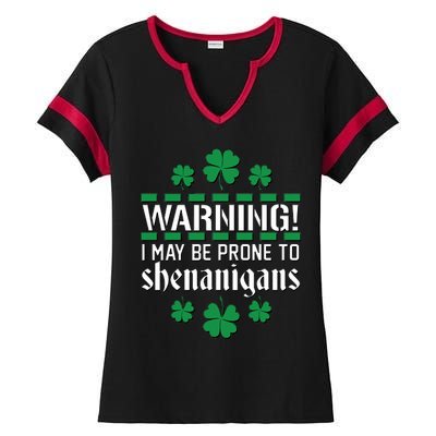 Warning! May Be Prone to Shenanigans Irish Clovers Ladies Halftime Notch Neck Tee