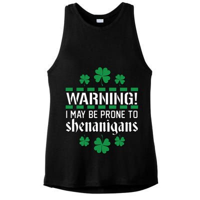 Warning! May Be Prone to Shenanigans Irish Clovers Ladies PosiCharge Tri-Blend Wicking Tank