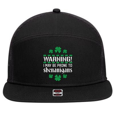 Warning! May Be Prone to Shenanigans Irish Clovers 7 Panel Mesh Trucker Snapback Hat