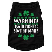 Warning! May Be Prone to Shenanigans Irish Clovers Doggie Tank