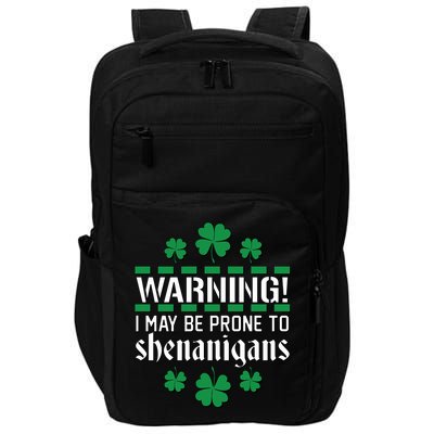 Warning! May Be Prone to Shenanigans Irish Clovers Impact Tech Backpack