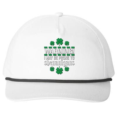 Warning! May Be Prone to Shenanigans Irish Clovers Snapback Five-Panel Rope Hat