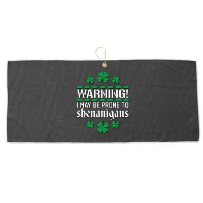 Warning! May Be Prone to Shenanigans Irish Clovers Large Microfiber Waffle Golf Towel