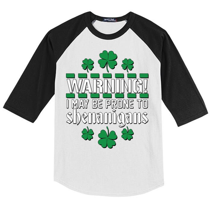 Warning! May Be Prone to Shenanigans Irish Clovers Kids Colorblock Raglan Jersey
