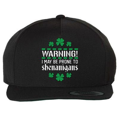 Warning! May Be Prone to Shenanigans Irish Clovers Wool Snapback Cap