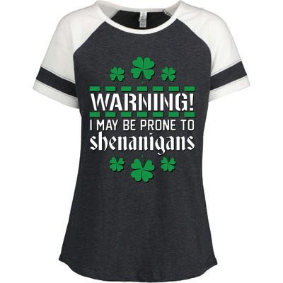 Warning! May Be Prone to Shenanigans Irish Clovers Enza Ladies Jersey Colorblock Tee