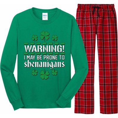 Warning! May Be Prone to Shenanigans Irish Clovers Long Sleeve Pajama Set