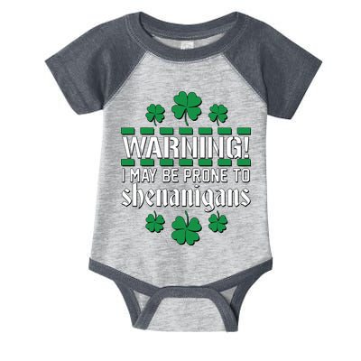 Warning! May Be Prone to Shenanigans Irish Clovers Infant Baby Jersey Bodysuit