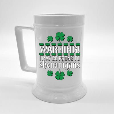 Warning! May Be Prone to Shenanigans Irish Clovers Beer Stein