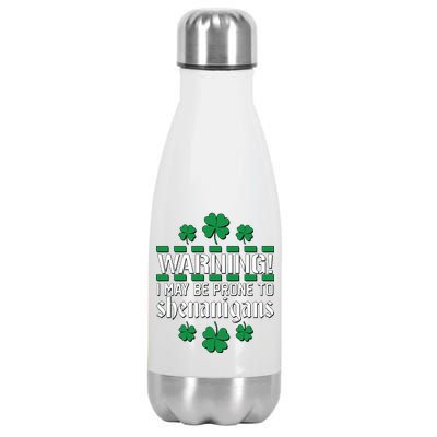 Warning! May Be Prone to Shenanigans Irish Clovers Stainless Steel Insulated Water Bottle