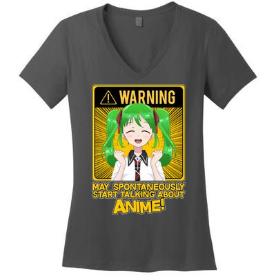 Warning May Spontaneously Start Talking About Anime Women's V-Neck T-Shirt