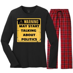 Warning May Start Talking About Politics Women's Long Sleeve Flannel Pajama Set 