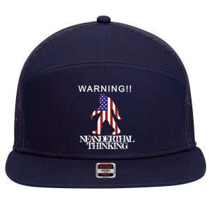 Warning Neanderthal Thinking Bigfoot 7 Panel Mesh Trucker Snapback Hat