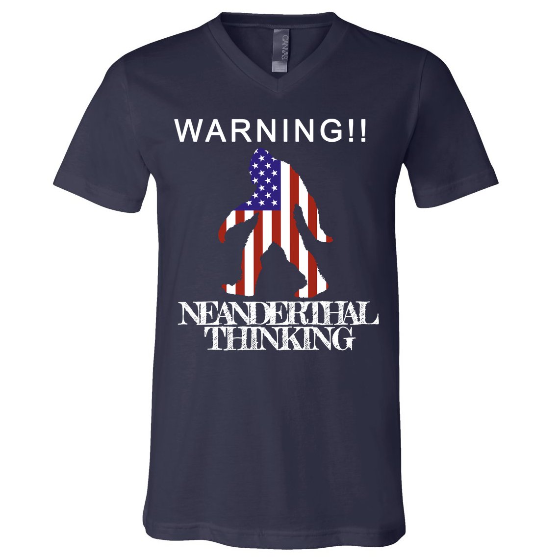 Warning Neanderthal Thinking Bigfoot V-Neck T-Shirt
