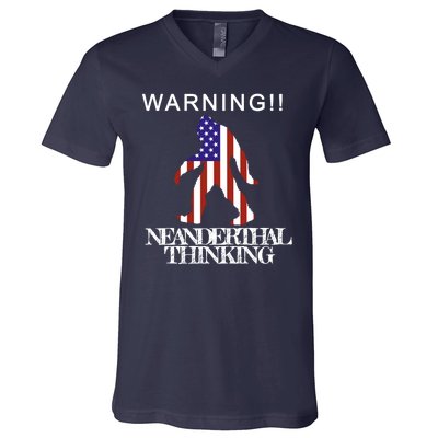 Warning Neanderthal Thinking Bigfoot V-Neck T-Shirt