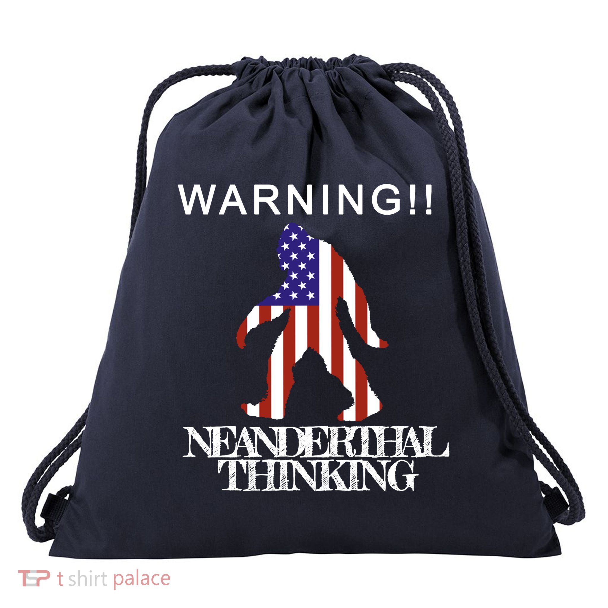 Warning Neanderthal Thinking Bigfoot Drawstring Bag