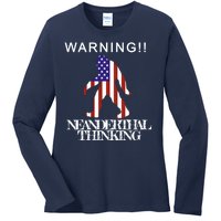 Warning Neanderthal Thinking Bigfoot Ladies Long Sleeve Shirt