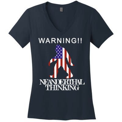 Warning Neanderthal Thinking Bigfoot Women's V-Neck T-Shirt