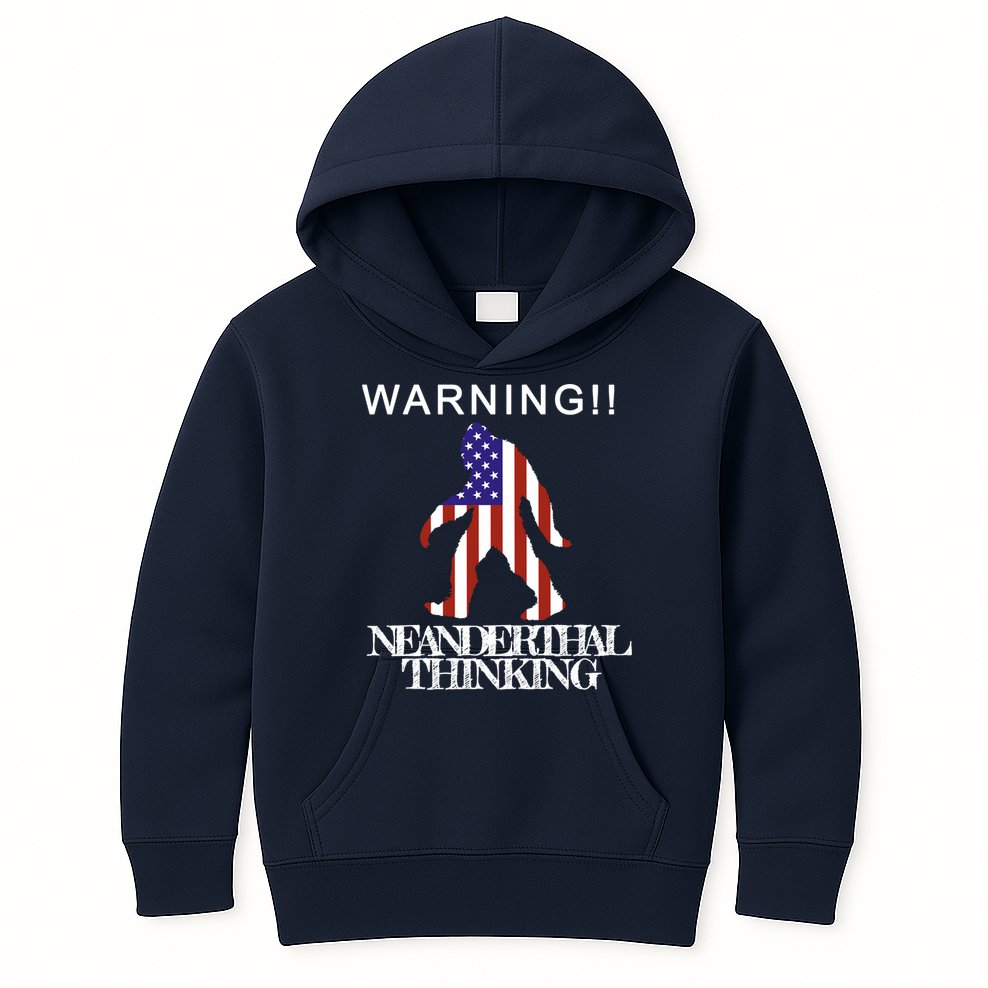 Warning Neanderthal Thinking Bigfoot Kids Hoodie