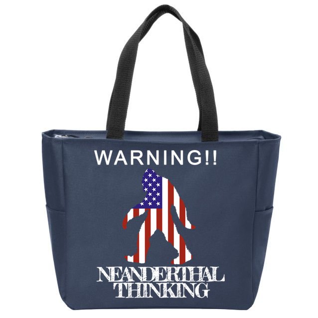 Warning Neanderthal Thinking Bigfoot Zip Tote Bag