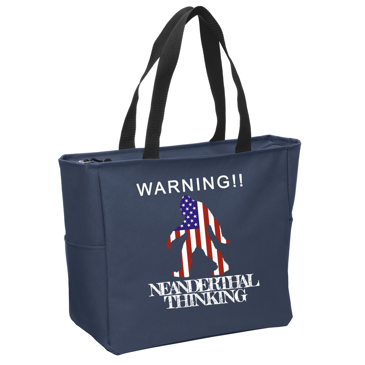 Warning Neanderthal Thinking Bigfoot Zip Tote Bag