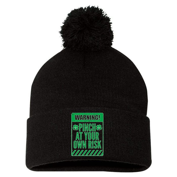 Warning Pinch At Your Own Risk Pom Pom 12in Knit Beanie