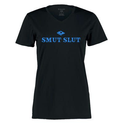 Wearing Asmut Slut Women's Momentum V-Neck T-Shirt