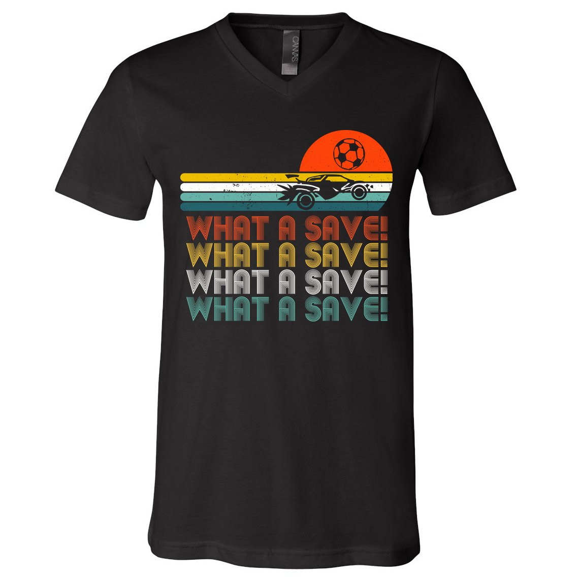 What A Save Vintage Retro Rocket Soccer Car League V-Neck T-Shirt