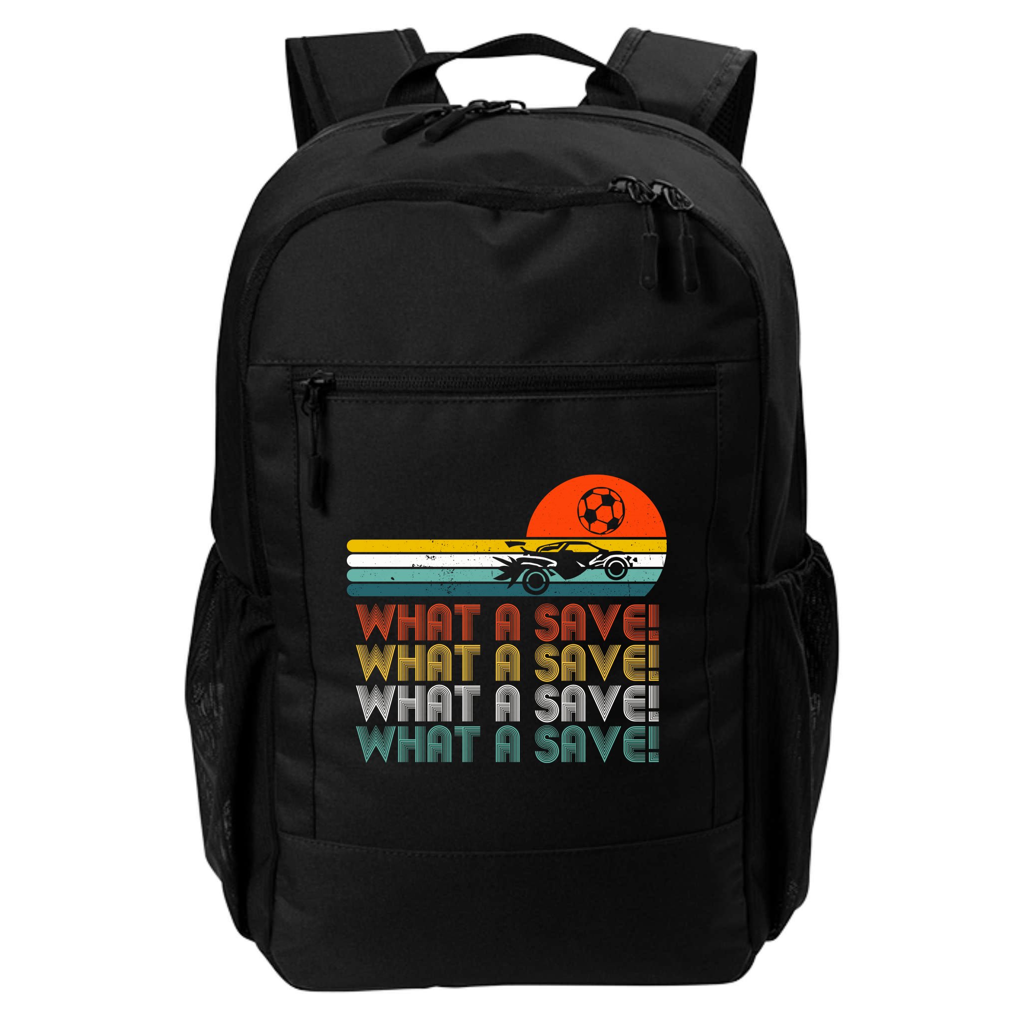 What A Save Vintage Retro Rocket Soccer Car League Backpack