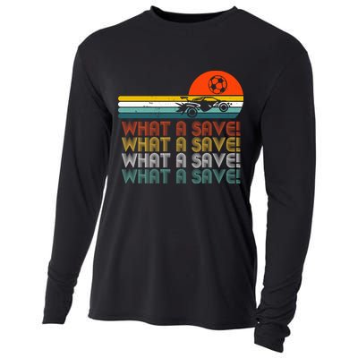 What A Save Vintage Retro Rocket Soccer Car League Cooling Performance Long Sleeve Crew