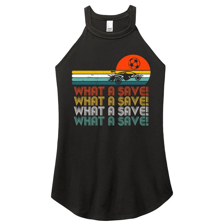 What A Save Vintage Retro Rocket Soccer Car League Women's Perfect Tri Rocker Tank