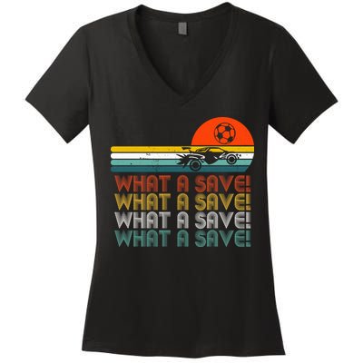 What A Save Vintage Retro Rocket Soccer Car League Women's V-Neck T-Shirt