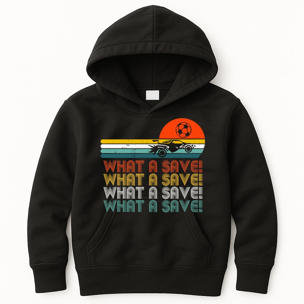What A Save Vintage Retro Rocket Soccer Car League Kids Hoodie