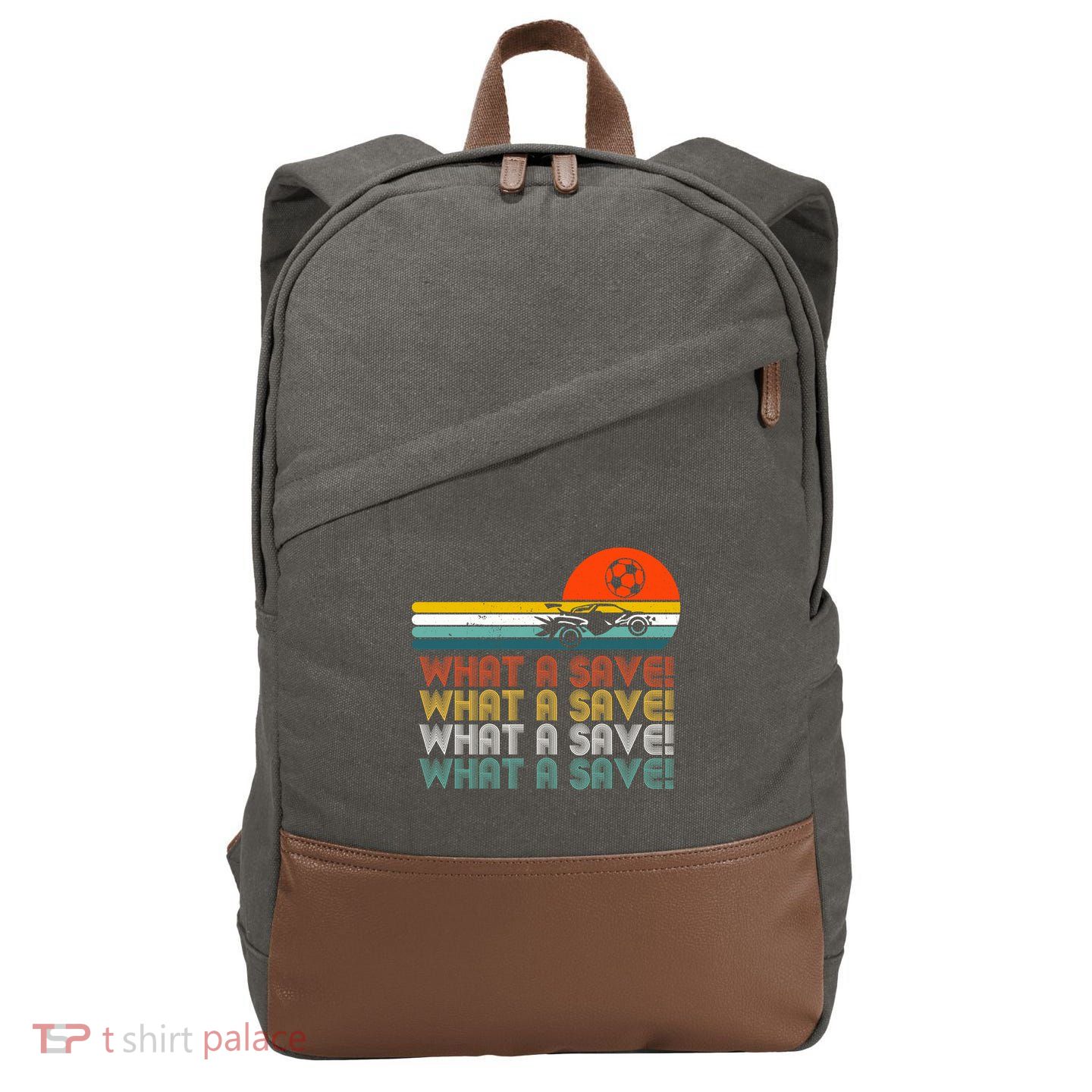 What A Save Vintage Retro Rocket Soccer Car League Cotton Canvas Backpack