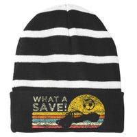 What A Save Vintage Retro Rocket Soccer Car League Striped Beanie with Solid Band