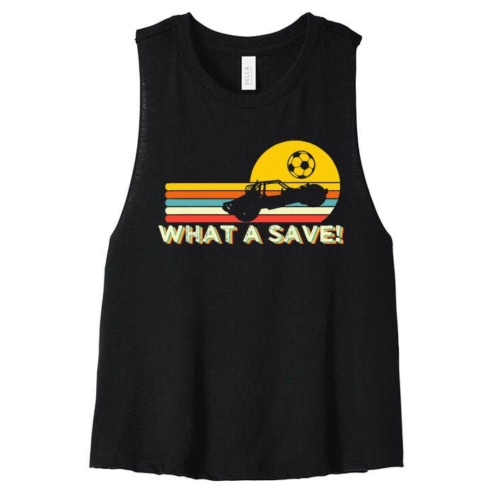 What a save Vintage Retro Rocket Soccer Car League Women's Racerback Cropped Tank