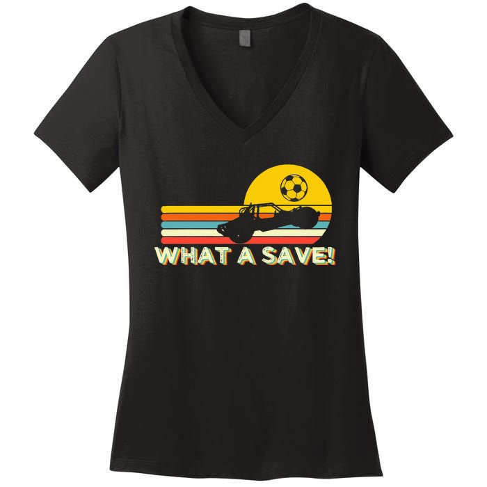 What a save Vintage Retro Rocket Soccer Car League Women's V-Neck T-Shirt