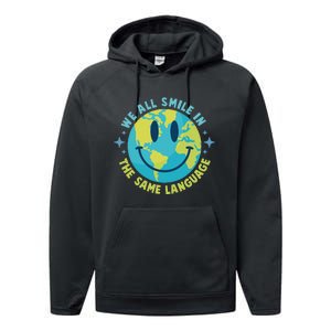 We All Smile In The Same Language Funny Esl Teacher Performance Fleece Hoodie