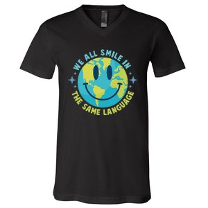 We All Smile In The Same Language Funny Esl Teacher V-Neck T-Shirt