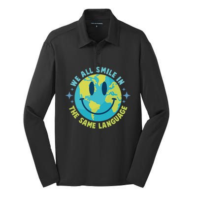 We All Smile In The Same Language Funny Esl Teacher Silk Touch Performance Long Sleeve Polo