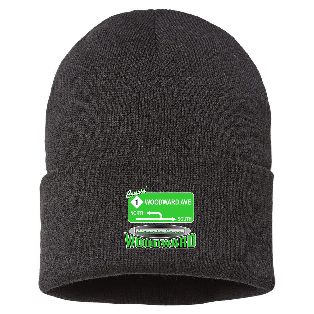 Woodward Ave Street Sign Sustainable Knit Beanie